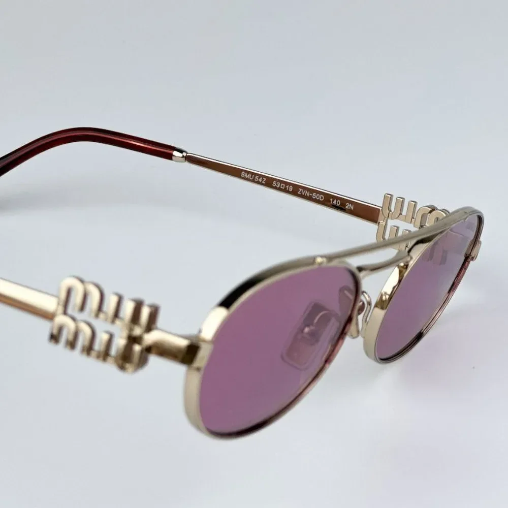 NEW Miu Miu MU54ZS ZVN50D Pale Gold Pink Mirror Silver Pilot Unisex Sunglasses - Picture 10 of 11